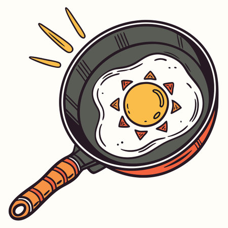 Fried egg in a frying pan. Vector illustration in doodle style.のイラスト素材