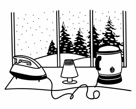Household appliances and equipment in winter season cartoons vector illustration graphic designのイラスト素材