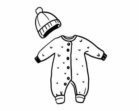 Cute hand drawn baby clothes. Vector illustration in doodle style.のイラスト素材