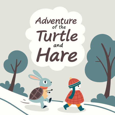 Vector illustration of a boy with a turtle in the park. Lettering and lettering.のイラスト素材