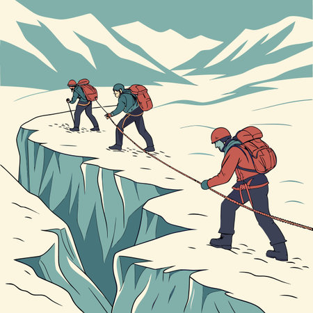 Mountaineering in the mountains. Vector illustration in hand drawn style.のイラスト素材