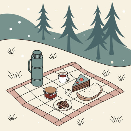 Picnic in the forest. Vector illustration of a picnic in nature.のイラスト素材