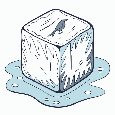 Illustration of an ice cube with a bird in the middle.のイラスト素材