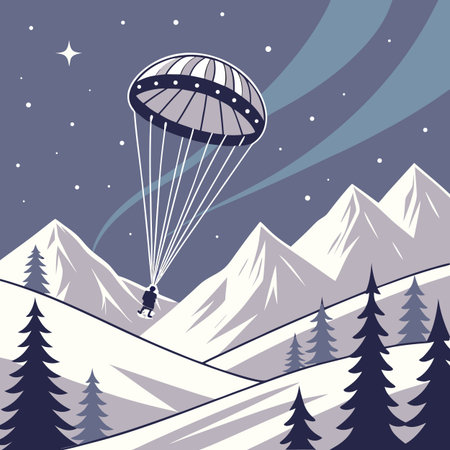 Parachutist flying over the snowy mountains. Vector illustration.のイラスト素材
