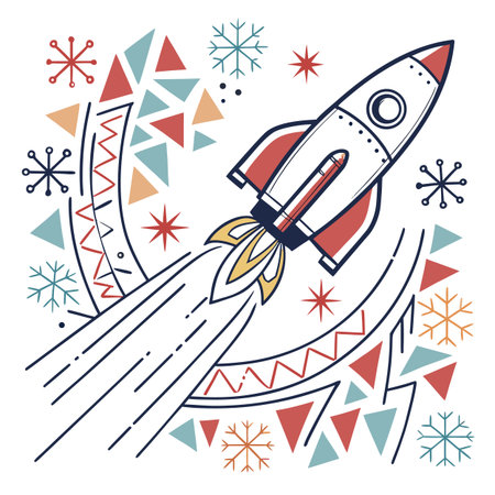 Rocket launch from space. Vector illustration in doodle style.のイラスト素材