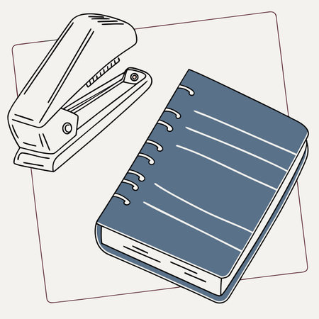Notebook and stapler. Office supplies. Vector illustration.のイラスト素材