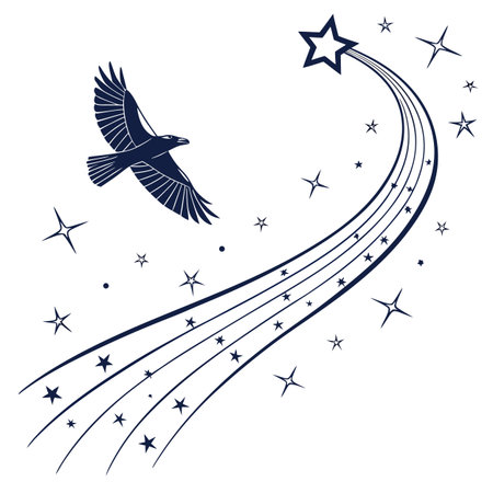 Flying bird in the starry sky. Vector illustration on white background.のイラスト素材