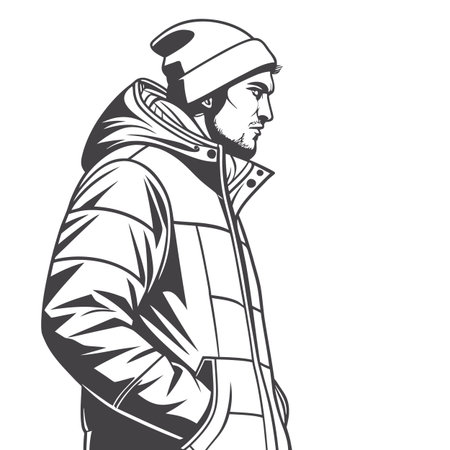 Vector illustration of a man in a winter jacket and a cap.のイラスト素材
