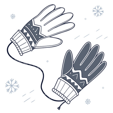 Winter gloves and snowflakes on white background. Vector illustration.のイラスト素材