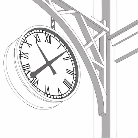clock on the background of the railway station, contour vector illustrationのイラスト素材