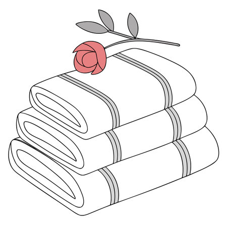 Vector illustration of a stack of clean towels with a rose on itのイラスト素材
