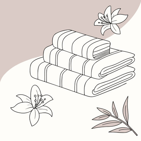 Towels and lily flower. Hand drawn vector illustration.のイラスト素材