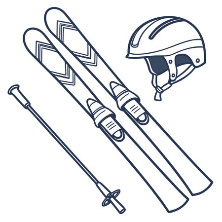 Set of skis, helmet and ski poles. Vector illustration.のイラスト素材