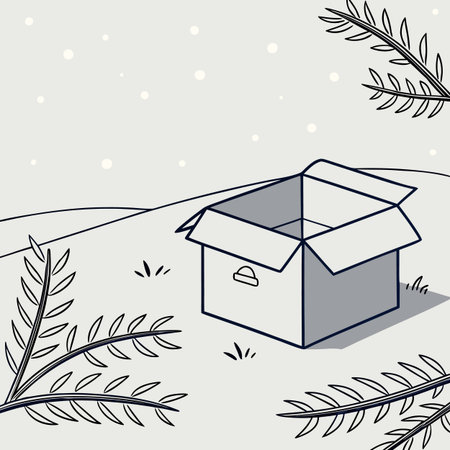 Vector illustration of a cardboard box in the snow. Flat design.