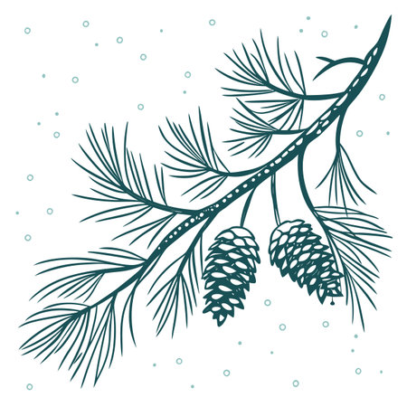 Pine branch with cones and snowflakes. Vector illustration.のイラスト素材
