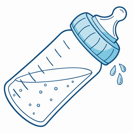 Illustration of a baby bottle with milk on a white background.のイラスト素材