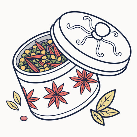 Illustration of a bowl of spices and herbs. Vector illustration.のイラスト素材