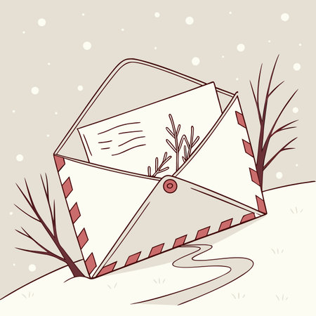Envelope with letter in winter landscape. Vector illustration in cartoon style.のイラスト素材