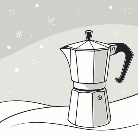 Coffee maker on snowy background. Vector illustration in flat style.のイラスト素材