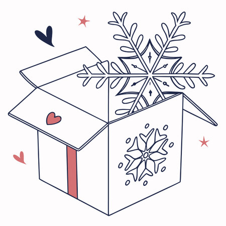 Gift box with snowflakes. Vector illustration in doodle styleのイラスト素材