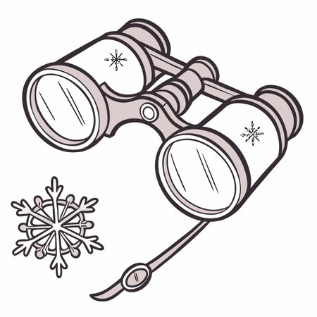 Binoculars and snowflakes on white background. Vector illustration.のイラスト素材