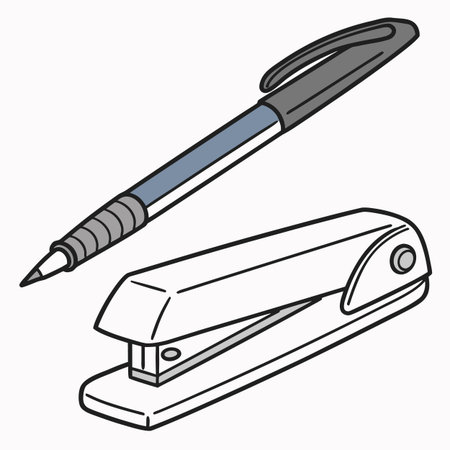 Stapler and pen isolated on white background. Vector illustration.のイラスト素材