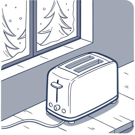 Illustration of a Toaster in front of a window with snowのイラスト素材