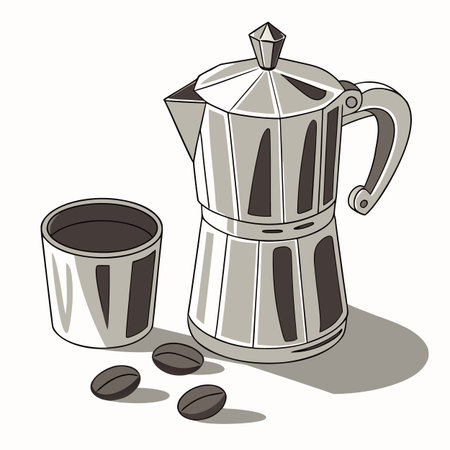 Coffee pot and coffee beans on a white background. Vector illustrationのイラスト素材