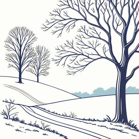 Winter landscape with trees and road. Vector illustration. EPS 10.のイラスト素材