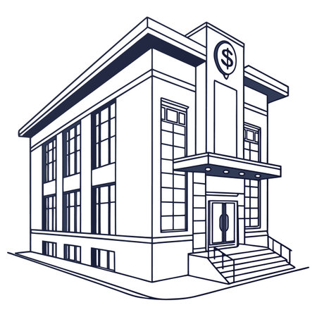 Bank building isolated on white background. Vector illustration in outline style.のイラスト素材