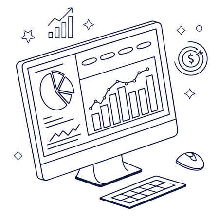 computer with statistics and statistics vector illustration graphic design vector illustration graphic designのイラスト素材