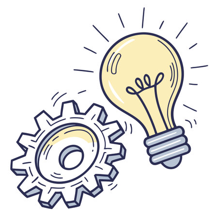 Light bulb and gear icon. Vector illustration in doodle style.のイラスト素材