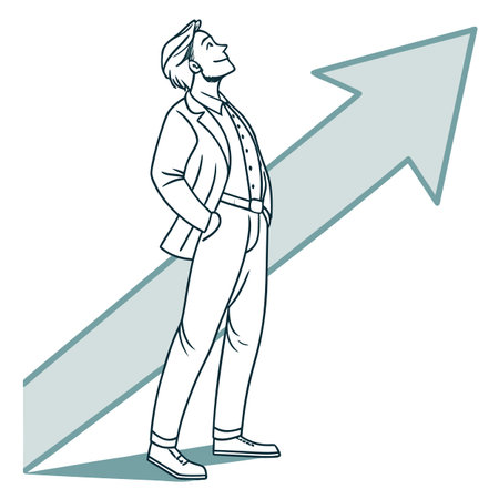Businessman standing and looking up with an arrow up. Vector illustration.のイラスト素材