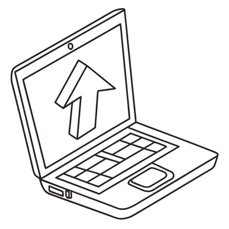 Laptop with arrow icon. Outline illustration of laptop with arrow icon for webのイラスト素材