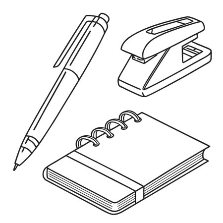 Office supplies. Pen, notebook, stapler, phone. Vector illustrationのイラスト素材