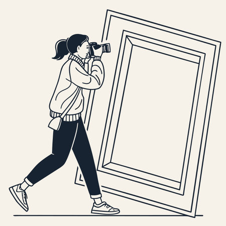 Young woman with a camera in her hand. Vector illustration of a girl with a camera.のイラスト素材