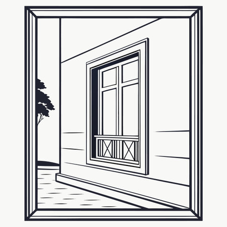 Illustration of a window in the house. Vector illustration on white background.のイラスト素材
