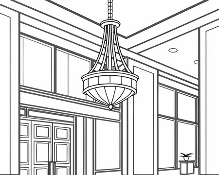 Illustration of the chandelier in the interior of a cafeのイラスト素材