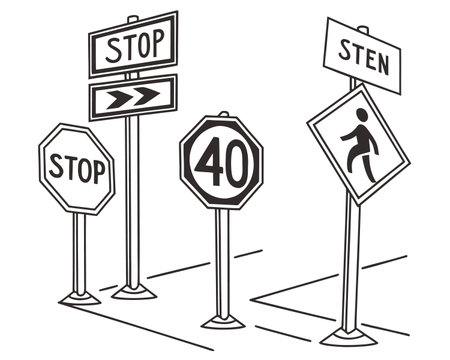 Traffic signs set. Vector illustration in black and white colors.のイラスト素材