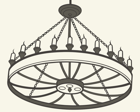 Chandelier with lamps and candlestick. Vector illustration.のイラスト素材