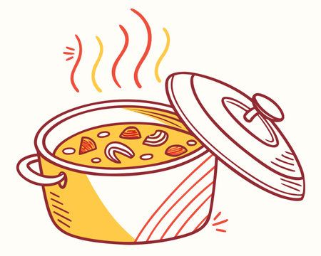 Illustration of a pot of soup with a lid on a white backgroundのイラスト素材