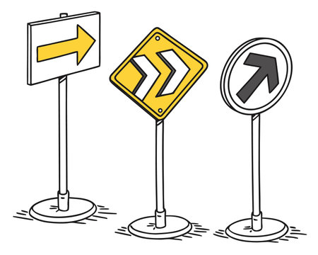 Traffic signs on white background. Vector illustration in outline style.のイラスト素材