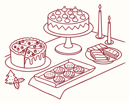 Illustration of a cake on a table with a cake and candlesのイラスト素材
