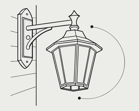 Vector illustration of street lamp on gray background. Line art style.のイラスト素材