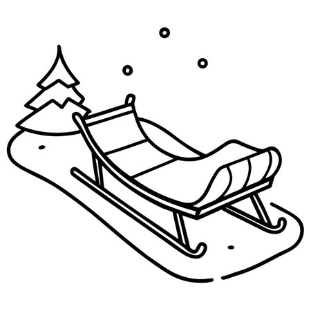 Outline illustration of a sled with a pine tree on top.のイラスト素材