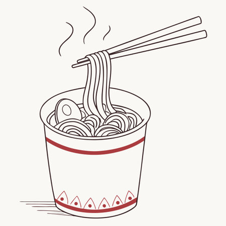 Instant noodles in a paper cup with chopsticks. Vector illustration.のイラスト素材