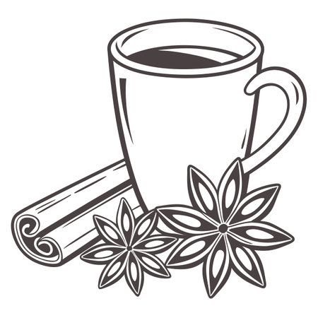 Cup of coffee with cinnamon and star anise. Vector illustrationのイラスト素材