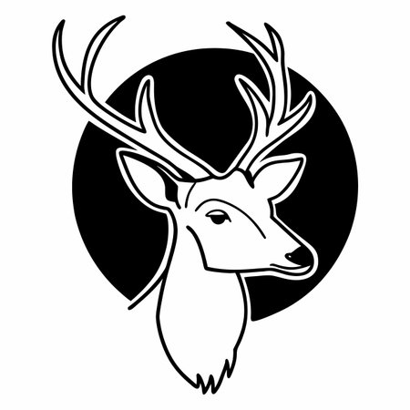 Deer head in black circle on white background. Vector illustration.のイラスト素材