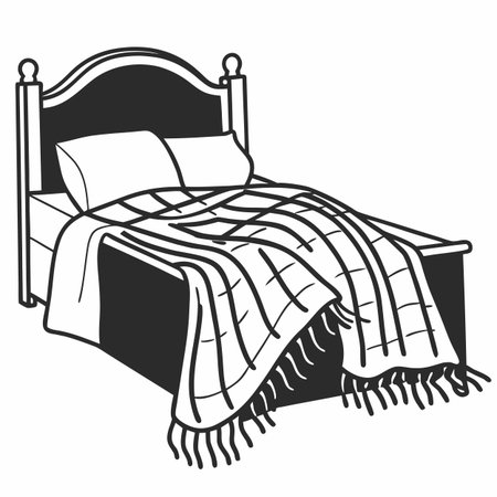 Bed with a plaid on a white background. Vector illustration.のイラスト素材