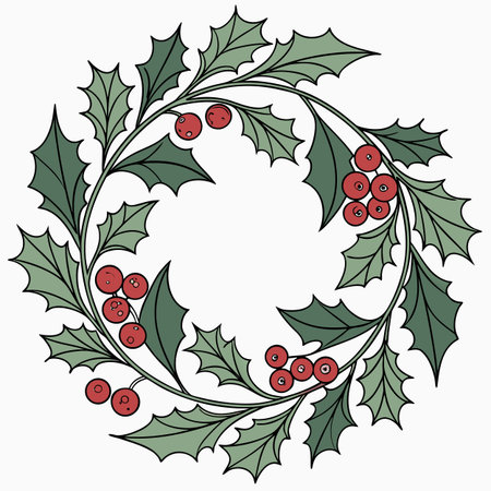 Holly berry wreath with leaves and berries. Vector illustration.のイラスト素材